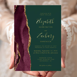 Invitación Con Relieve Metalizado Boda verde esmeralda del oro del Agate Rojo de Bor