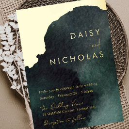 Invitación Con Relieve Metalizado Boda verde esmeralda: oro acuarela