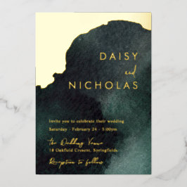 Invitación Con Relieve Metalizado Boda verde esmeralda: oro acuarela