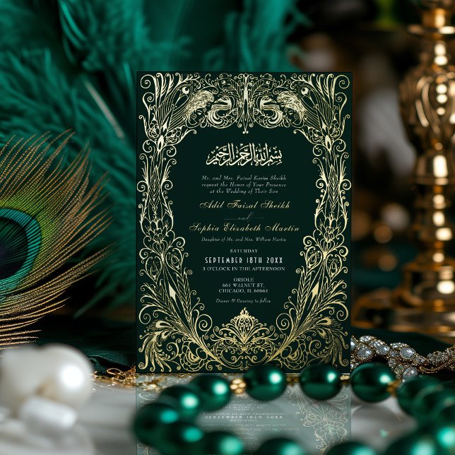 Invitación Con Relieve Metalizado Boda verde esmeralda otomana turco (Subido por el creador)