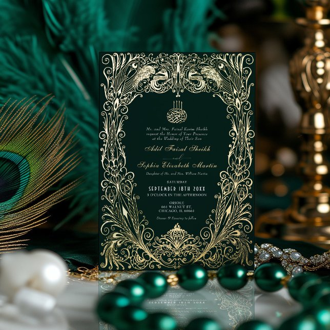 Invitación Con Relieve Metalizado Boda verde esmeralda otomana turco (Subido por el creador)