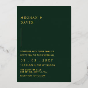 Invitación Con Relieve Metalizado Boda Verde Moderna Sencilla y Elegante