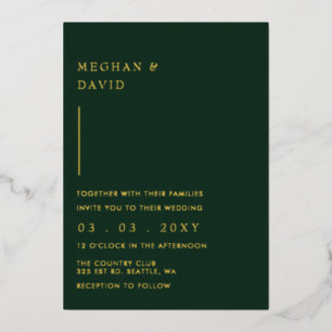 Invitación Con Relieve Metalizado Boda verde moderno y elegante