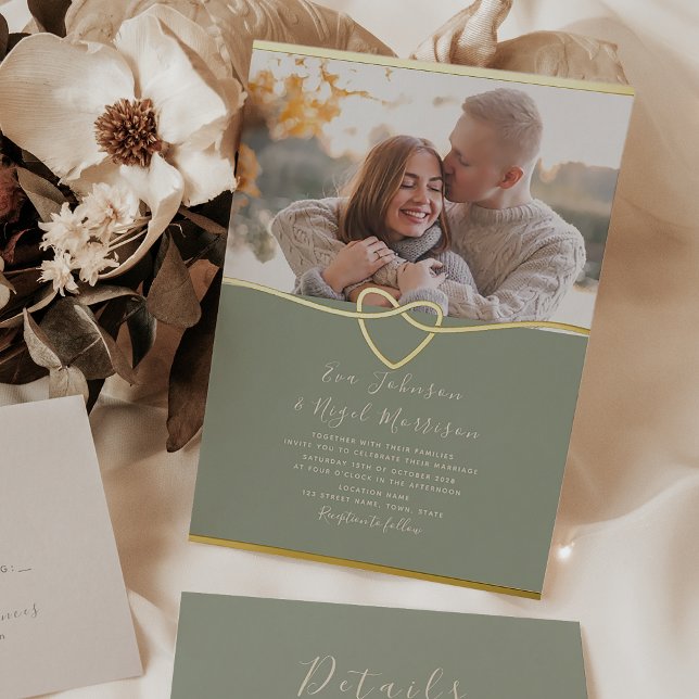 Invitación Con Relieve Metalizado Boda Verde Salvia y Dorado (Subido por el creador)