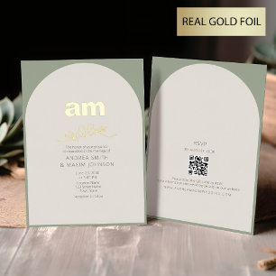 Invitación Con Relieve Metalizado Boda Verde Salvia y Oro