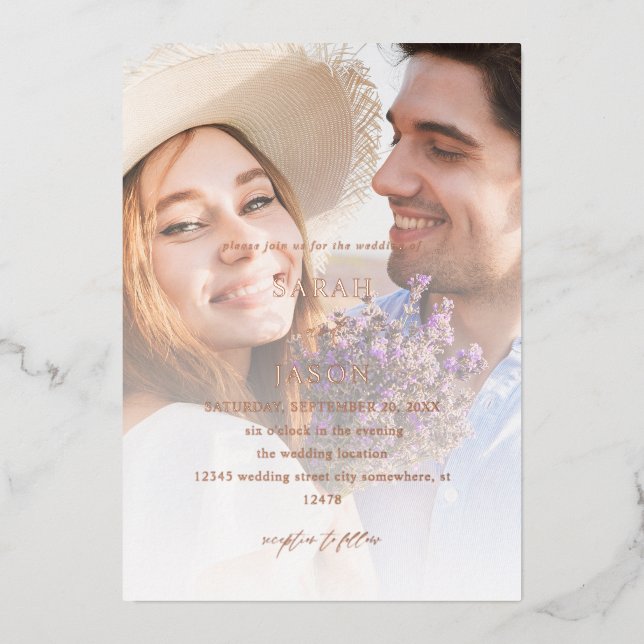 Invitación Con Relieve Metalizado Boda vertical de foto moderna 7 (Anverso)