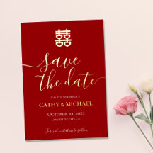 Boda vintage china de rojo y dorado, save the date