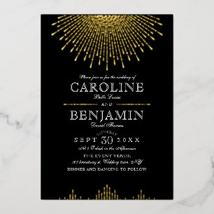 Invitación Con Relieve Metalizado Boda vintage de oro negro Glamour Deco