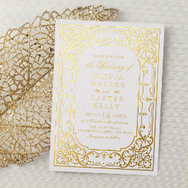 Invitación Con Relieve Metalizado Boda vintage dorada y elegante