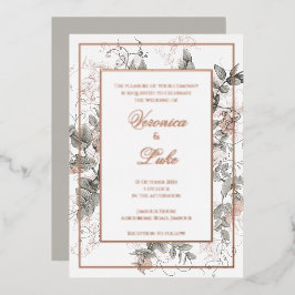 Invitación Con Relieve Metalizado Boda Vintage Froral Botánico