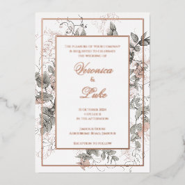 Invitación Con Relieve Metalizado Boda Vintage Froral Botánico