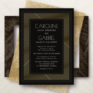 Invitación Con Relieve Metalizado Boda Vintage Glam Gatsby Art Déco Años 20