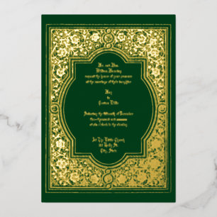 Invitación Con Relieve Metalizado Boda Vintage Ornate Floral Border