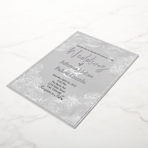 Invitación Con Relieve Metalizado Boda vintage plateada dorada blanca