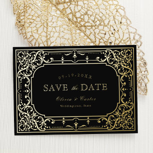 Invitación Con Relieve Metalizado Boda vintage romántica y elegante de oro