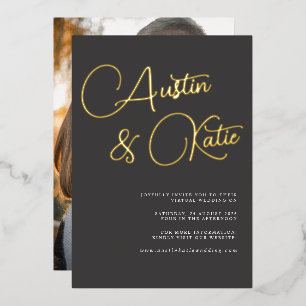 Invitación Con Relieve Metalizado Boda Virtual con Tipografía de Letra Script Negra