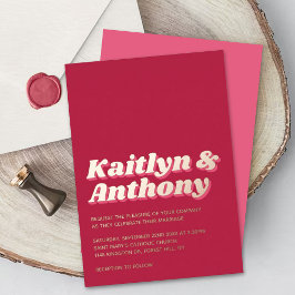 Invitación Con Relieve Metalizado Boda Viva Magenta Retro Groovy de los 70 Real