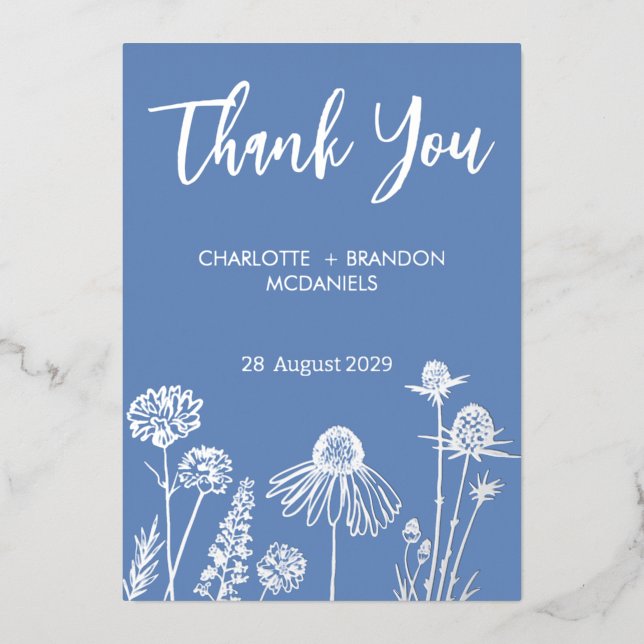 Invitación Con Relieve Metalizado Boda Wildflowers Gracias Gold (Anverso)