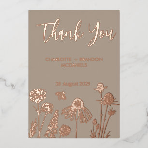 Invitación Con Relieve Metalizado Boda Wildflowers Gracias Gold