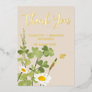 Invitación Con Relieve Metalizado Boda Wildflowers Gracias Gold