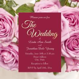 Invitación Con Relieve Metalizado Boda Wine Red Simple Style