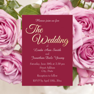 Invitación Con Relieve Metalizado Boda Wine Red Simple Style