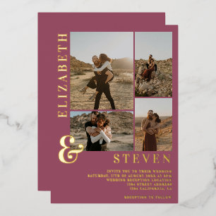 Invitación Con Relieve Metalizado Bodamorado y signo ampersand 4 rejilla de fotos bo