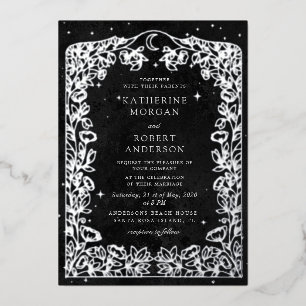 Invitación Con Relieve Metalizado Bodas de Estrellas Negras de Medianoche Celestial