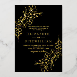 Invitación Con Relieve Metalizado Bodas de flores de cerezo simples con lámina de or