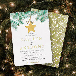 Invitación Con Relieve Metalizado Bodas de invierno de Navidad con ramas de pino acu