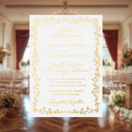 Invitación Con Relieve Metalizado Bodas de Rosas Vintage con Marco Floral