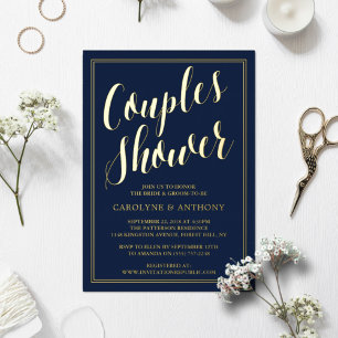 Invitación Con Relieve Metalizado Bodas de tipografía moderna Las parejas duchan la 