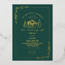 Invitación Con Relieve Metalizado Bodas Esmeralda Montañas 