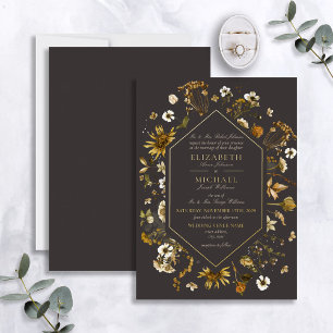 Invitación Con Relieve Metalizado Bodas Formales Botánicas de Girasoles Rústicos con