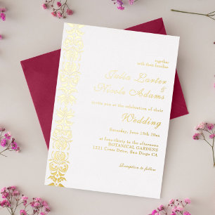 Invitación Con Relieve Metalizado Bodas Mandala Flores Loto Cisnes Susurros