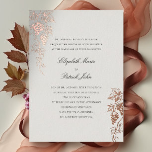 Invitación Con Relieve Metalizado Bodega Fall Vineyard Clásico Moderno Ecru Boda