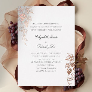 Invitación Con Relieve Metalizado Bodega Fall Vineyard Clásico Moderno Pearl Wedding