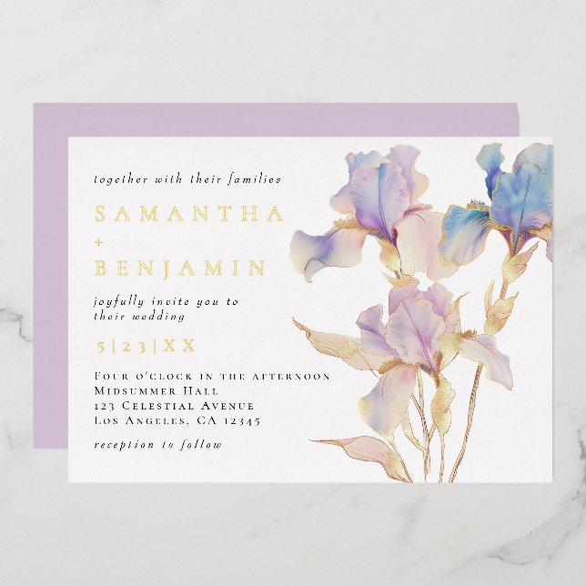 Invitación Con Relieve Metalizado Bohemian Iris Boda (Anverso/Reverso)