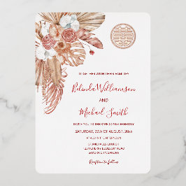 Invitación Con Relieve Metalizado Boho acuarela Boda chino