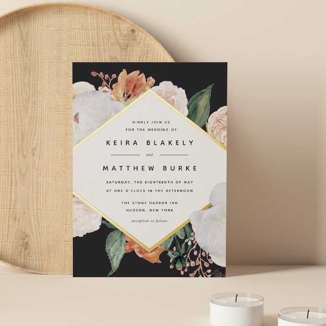 Invitación Con Relieve Metalizado Boho Blooms | Boda floral geométrico moderno (Subido por el creador)