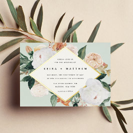 Invitación Con Relieve Metalizado Boho Blooms | Boda floral geométrico moderno