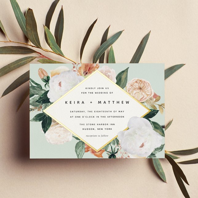 Invitación Con Relieve Metalizado Boho Blooms | Boda floral geométrico moderno (Subido por el creador)