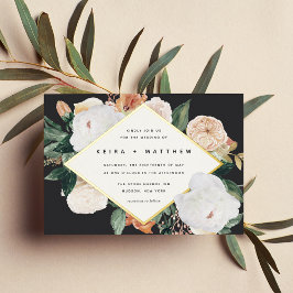 Invitación Con Relieve Metalizado Boho Blooms | Boda floral geométrico moderno