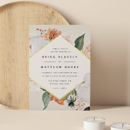 Invitación Con Relieve Metalizado Boho Blooms | Boda floral geométrico moderno