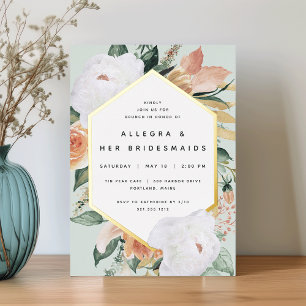 Invitación Con Relieve Metalizado Boho Blooms Modernas Bridesmaids Florales Brunch