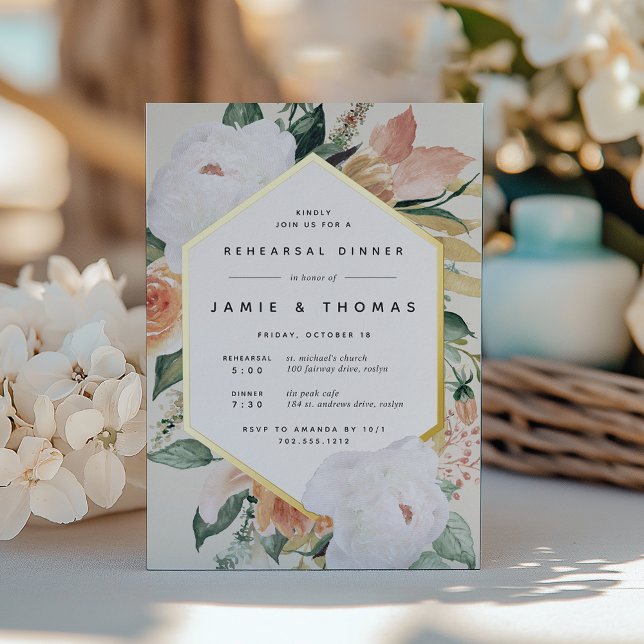 Invitación Con Relieve Metalizado Boho Blooms Moderno Ensayo Floral Cena (Subido por el creador)