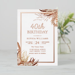 Invitación Con Relieve Metalizado Boho Boho Boho 40 Fiesta de cumpleaños Rosa Oro