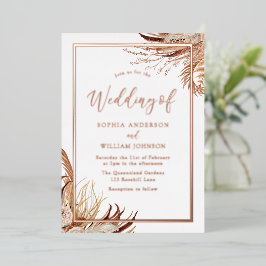Invitación Con Relieve Metalizado Boho Boho Elegant Wedding Rosa de oro