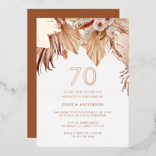 Invitación Con Relieve Metalizado Boho Boho Floral 70 Rosa del Partido de los Cumple