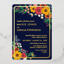Invitación Con Relieve Metalizado Boho Bouquet Gold